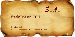 Stánicz Ali névjegykártya